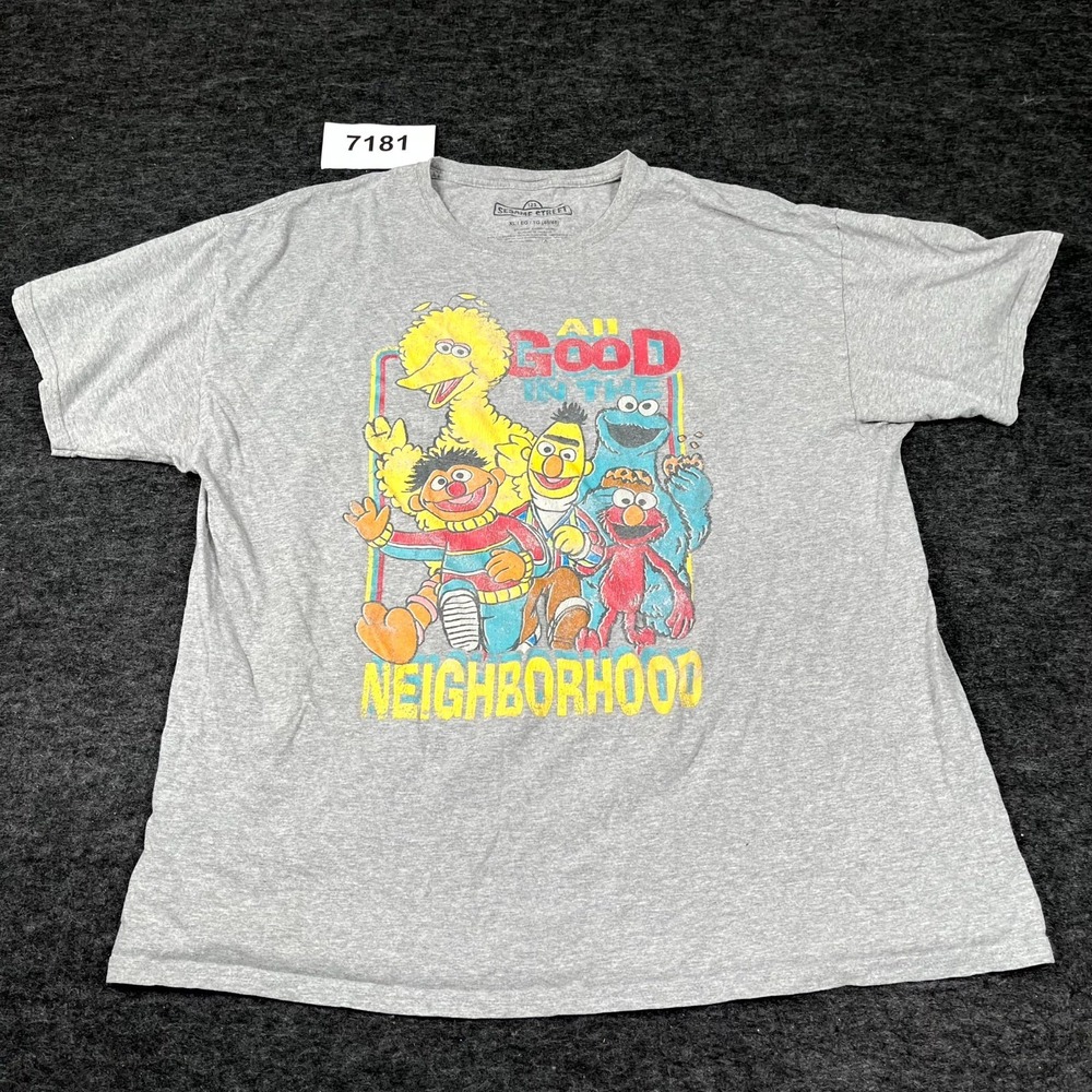 Sesame Street T Shirt Mens XL Gray Cotton The Neighborhood Graphic Print Casual